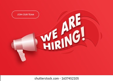 Join our team banner. We are hiring advertising sign with megaphone. Vector illustration