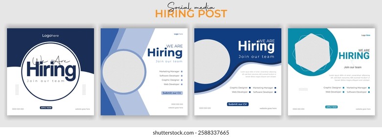 Join our team banners. We are hiring communication poster, help wanted advertising banner with speaker and vacant badge. Hr recruiting hire, vacancy job offer isolated vector signs set