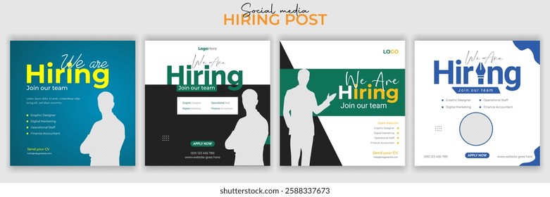 Join our team banners. We are hiring communication poster, help wanted advertising banner with speaker and vacant badge. Hr recruiting hire, vacancy job offer isolated vector signs set