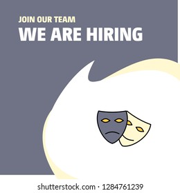 Join Our Team. Busienss Company Masks We Are Hiring Poster Callout Design. Vector background