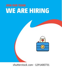 Join Our Team. Busienss Company Camera We Are Hiring Poster Callout Design. Vector background