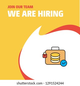 Join Our Team. Business Company Database briefcase We Are Hiring Poster Call out Design. Vector background