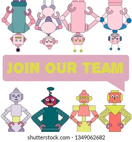 Join our team. Business recruitment vector concept. Job opportunity. Hiring employee. Social network people group illustration. Recruitment, hr. Creative business concept. Job search. Business team