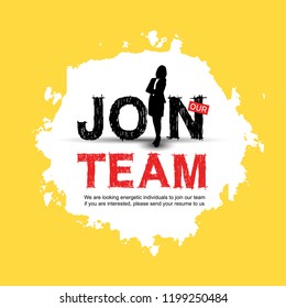 Join our team with businesswoman silhouette white brush and yellow background for use recruitment purpose