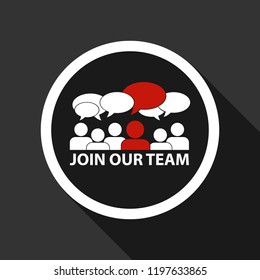 Join Our Team Button With Group Of People - Vector Illustration On Gray Background And Long Shadow