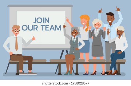 Join our team concept. Business people teamwork character vector design.