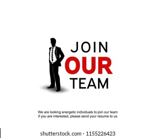 Join our team concept design with businessman white background for recruiting poster. Vector illustration with hand drawing style