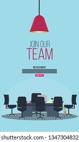 join our team concept with Illustration vector cartoon flat of vacant office chair as find job or search career as concept - Vector