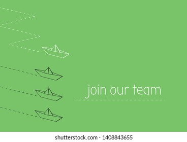 Join our team concept illustration with folded paper boat.