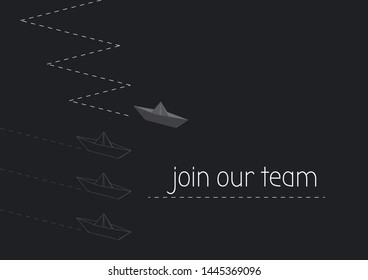 Join our team concept illustration with folded paper boat.