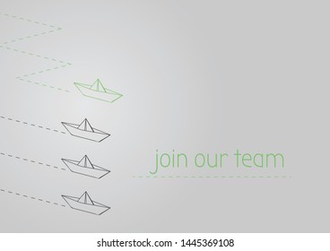 Join our team concept illustration with folded paper boat.