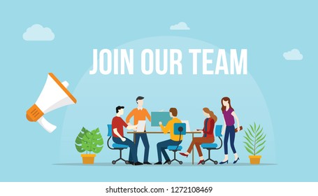 Join Our Team Concept With Team People Working Together On The Desk - Vector