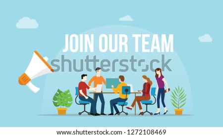 join our team concept with team people working together on the desk - vector