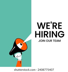 Join our team concept. WE'RE HIRING banner. Open Recruitment Creative Ad.Looking for Talents Advertising. Job Vacancy Design. Business Recruitment Concept.