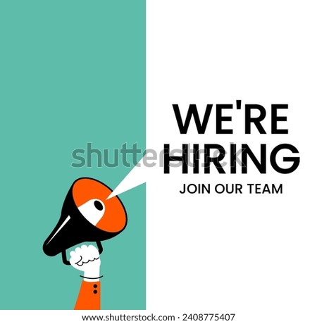 Join our team concept. WE'RE HIRING banner. Open Recruitment Creative Ad.Looking for Talents Advertising. Job Vacancy Design. Business Recruitment Concept.