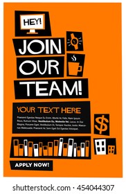 Join our team! (Flat Style Vector Illustration Recruitment Poster Design) with text box template 