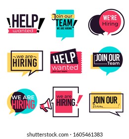 Join our team and hiring isolated icons, wanted and vacancy
