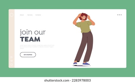 Join our Team Landing Page Template. Beaming Woman With A Joyful Expression, Radiating A Contagious Positivity. Girl with Bright Smile Convey A Sense Of Happiness. Cartoon People Vector Illustration