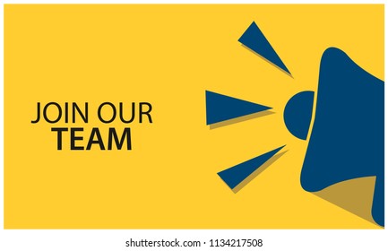 Join Our Team with megaphone icon on the yellow background. Flat vector illustration.