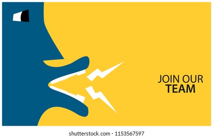 Join Our Team with people icon on the yellow background. Flat vector illustration.