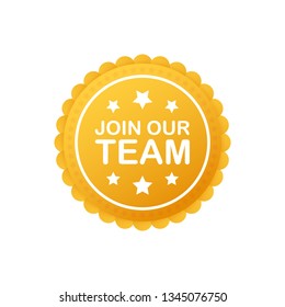 Join our team, realistic gold fabric award ribbon. Vector stock illustration.