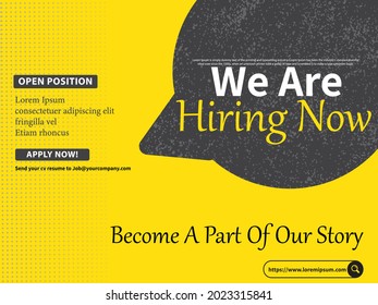 Join our team recruitment design poster. Modern brush lettering with colorful background. We are hiring banner or poster template. Trendy vector illustration.