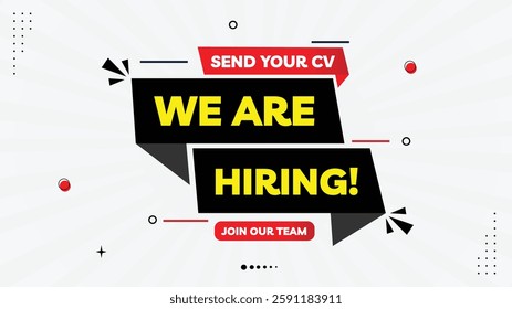 Join Our Team! Send Your CV Banner with Element Shapes Template on Black, Red, White Gradient Background - We Are Hiring!