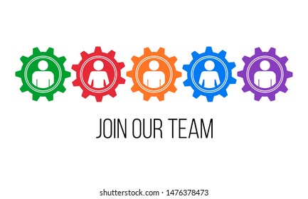 JOIN OUR TEAM text with gears, vector concept