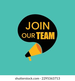 Join our team vector template with a call bubble and megaphone. Recruitment logo, hiring social media post banner, job vacancy background.