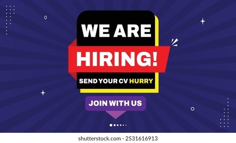 Join Our Team! We Are Hiring Send Your CV Today! Hurry to Apply Now! Customizable Banner Template with Element Shapes in Yellow, Black, White, and Purple Gradient Background - Stand Out Design