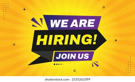 Join Our Team! We Are Hiring - Create Eye-Catching Advertising Banners with Stylish Element Shapes, Black, White, Purple, Yellow Gradient Backgrounds - Professional Templates for Job Recruitment