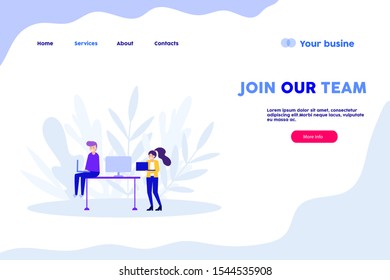 Join our team web page.Flat vector illustration isolated on white background. Can use for web banner, infographics, web page.