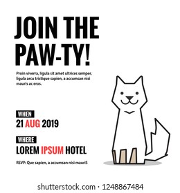 Join the Paw-ty Invitation Design with Cute Cat Illustration Where and When Details