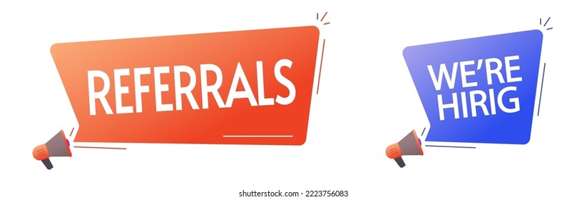 Unirse al vector de mensajes del programa de referencia y contratar el anuncio de bonificación de reclutamiento de megáfono gráfico de altavoz ilustrado, la información ofrece burbuja de alerta de zumbido