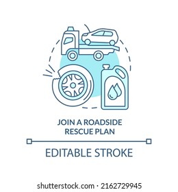 Join roadside rescue plan turquoise concept icon. Towing vehicle. Road trip tip abstract idea thin line illustration. Isolated outline drawing. Editable stroke. Arial, Myriad Pro-Bold fonts used