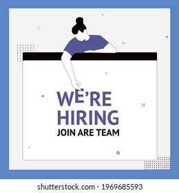 join are team concept. with character. we are hiring. select a resume process. template for web landing page, banner, presentation, social media. Vector illustration.