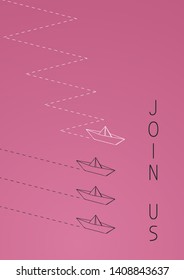 Join us advertising concept illustration with a folded paper boat.