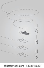 Join us advertising concept illustration with a folded paper boat.