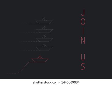 Join us advertising concept illustration with a folded paper boat.