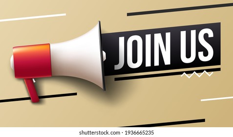 "Join us" banner with megaphone