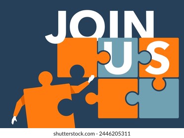 Join Us because we are hiring advertising decoration - staff recruitment. Worker candidates in puzzle shapes