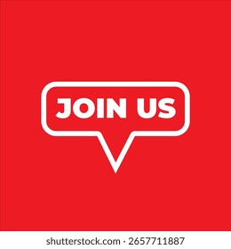 JOIN US - Fett weißer Text in Sprechblase auf rotem Hintergrund