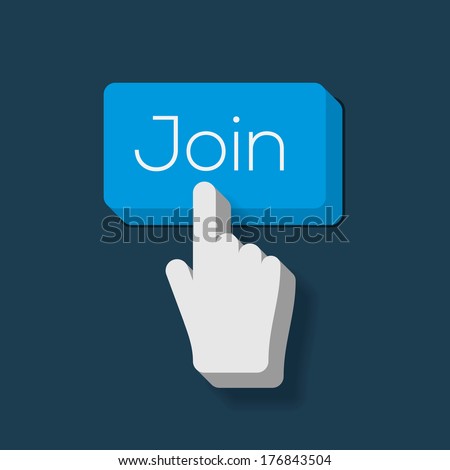 Join us Button with Hand Shaped Cursor, vector image. 