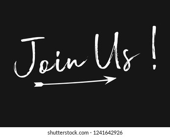 Join us card, banner. Beautiful greeting scratched calligraphy black text word gold stars. Hand drawn invitation print design. Handwritten modern brush lettering white background isolated vector