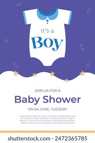 Join us for a charming baby boy shower with adorable blue accents, playful baby-themed illustrations, and a heartwarming design to celebrate this joyous occasion.