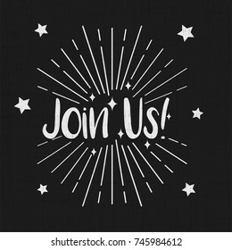 join us greeting card with retro vintage black background 