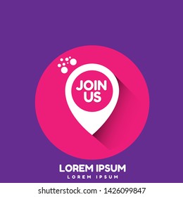 Join Us - map pin icon. label,sticker,tag. New brand pointer icon