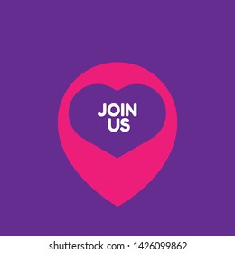 Join Us - map pin icon. label,sticker,tag. New brand pointer icon