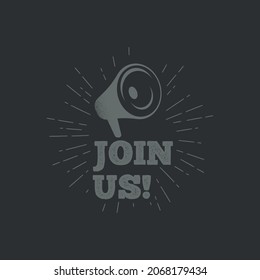 Join Us Megaphone - Hand Drawn Badge Vector Illustration