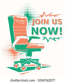 Join us now - advertising sign with office chair